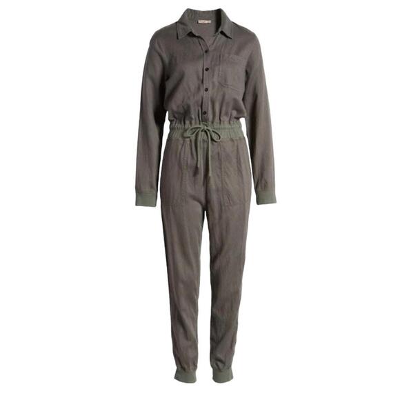 Faherty Arlie Jumpsuit Green Linen Blend‎ Long Sleeve Sz M Women - Picture 1 of 13